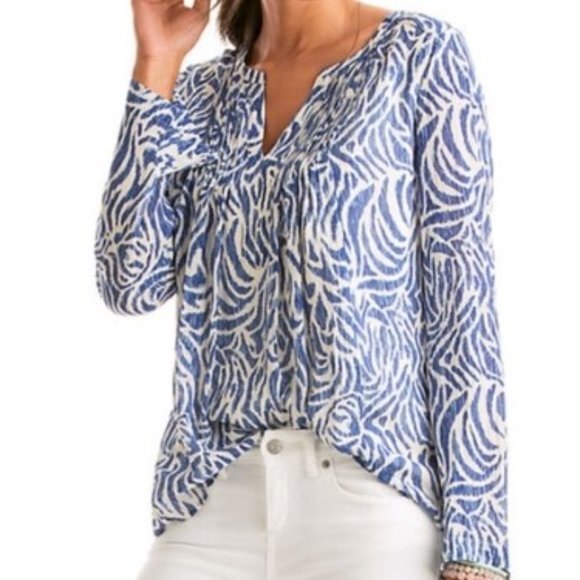 Vineyard Vines Nautical Zebra Print Pintuck Blouse Top Silk Blend Size Small - Picture 1 of 11